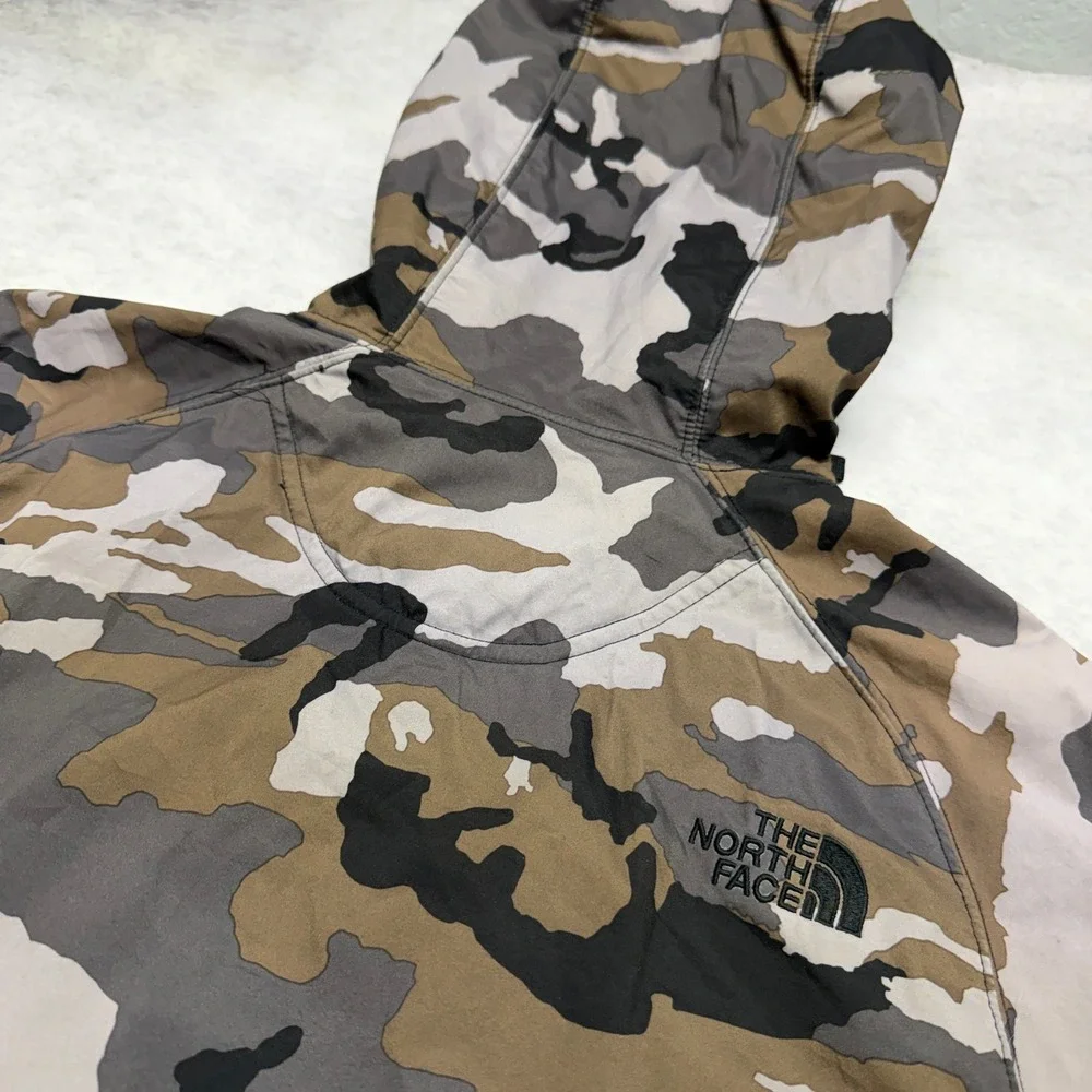 The North Face Mens Camo Full Zip Hoodie Grey Brown Blue Lining Size M